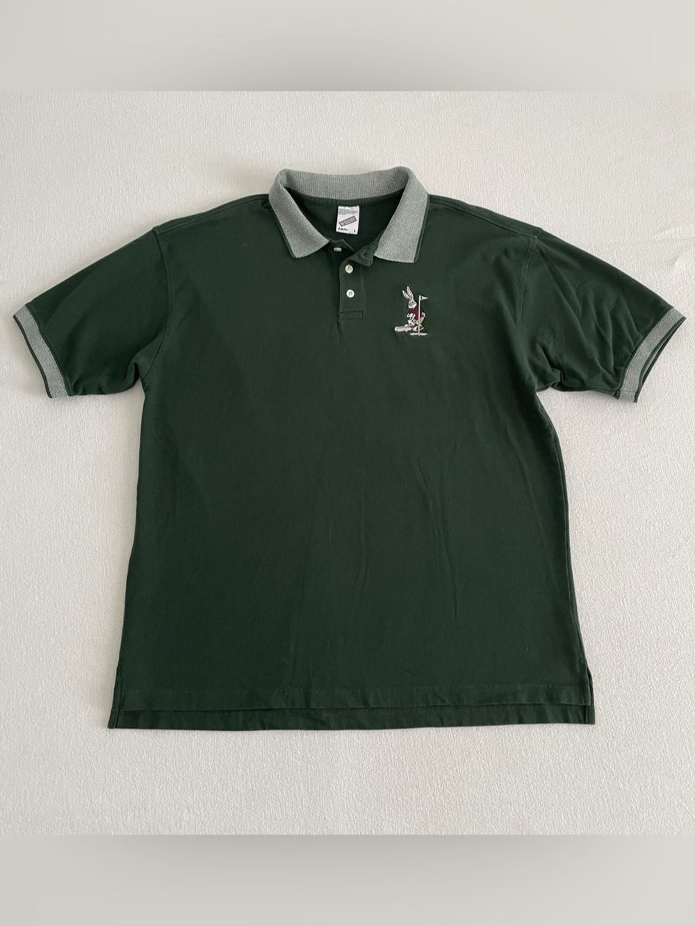 Vintage 1995 Bugs Bunny Golf Polo Shirt Green Warner Bros Studio Store Adult L